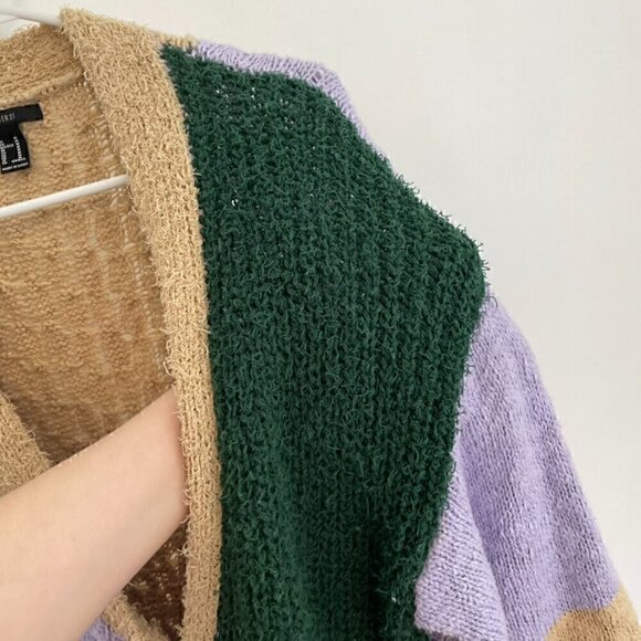 FOREVER 21 Colorblock Cardigan Sweater Lilac Lavender Green Multi Button Long M - Picture 6 of 13